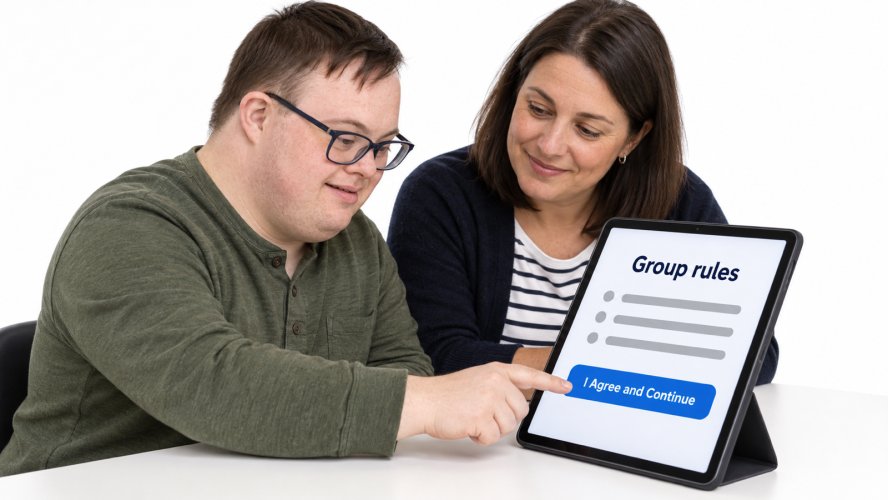 Man with support Agree to the rules