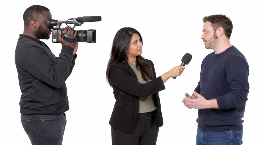 Camera person and report and a person been interviewed