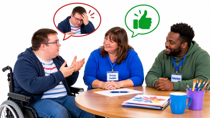 someone talking too team leader and Volunteer