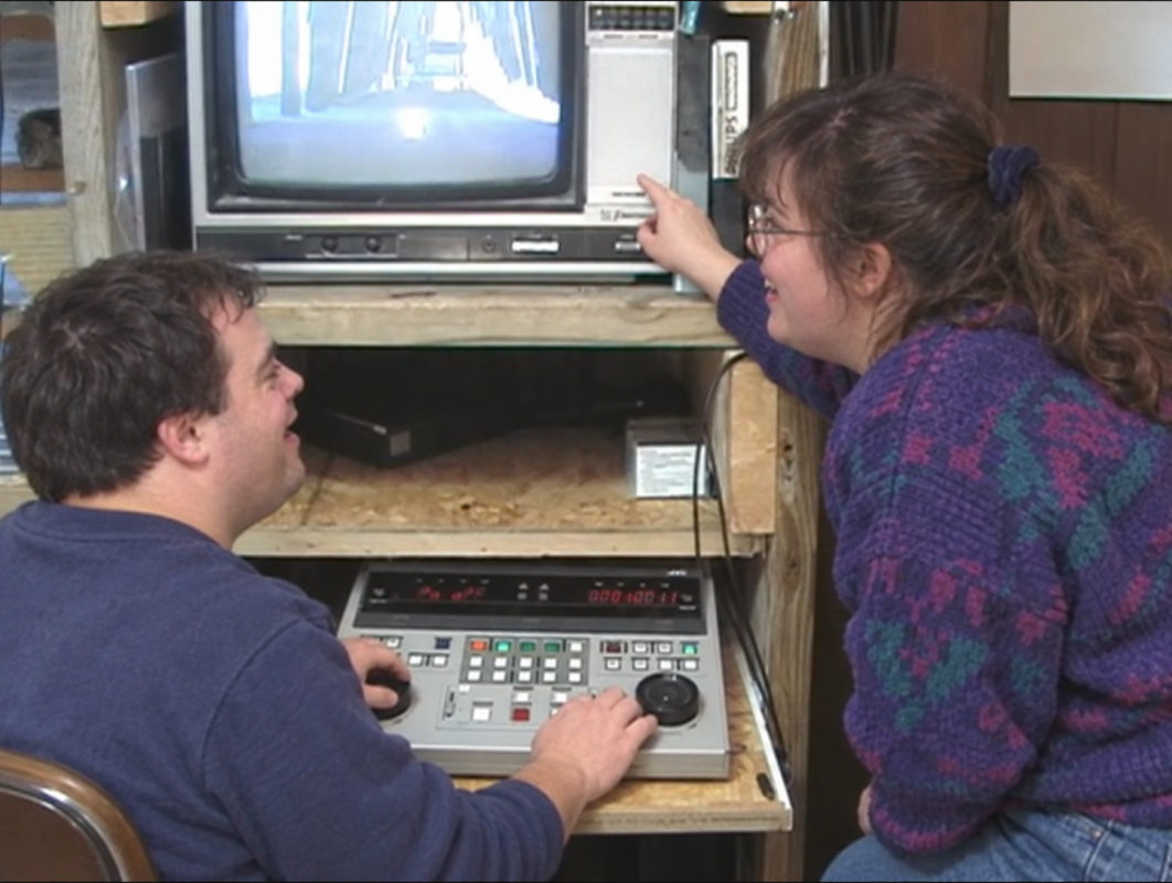 People editing on VHS tapes